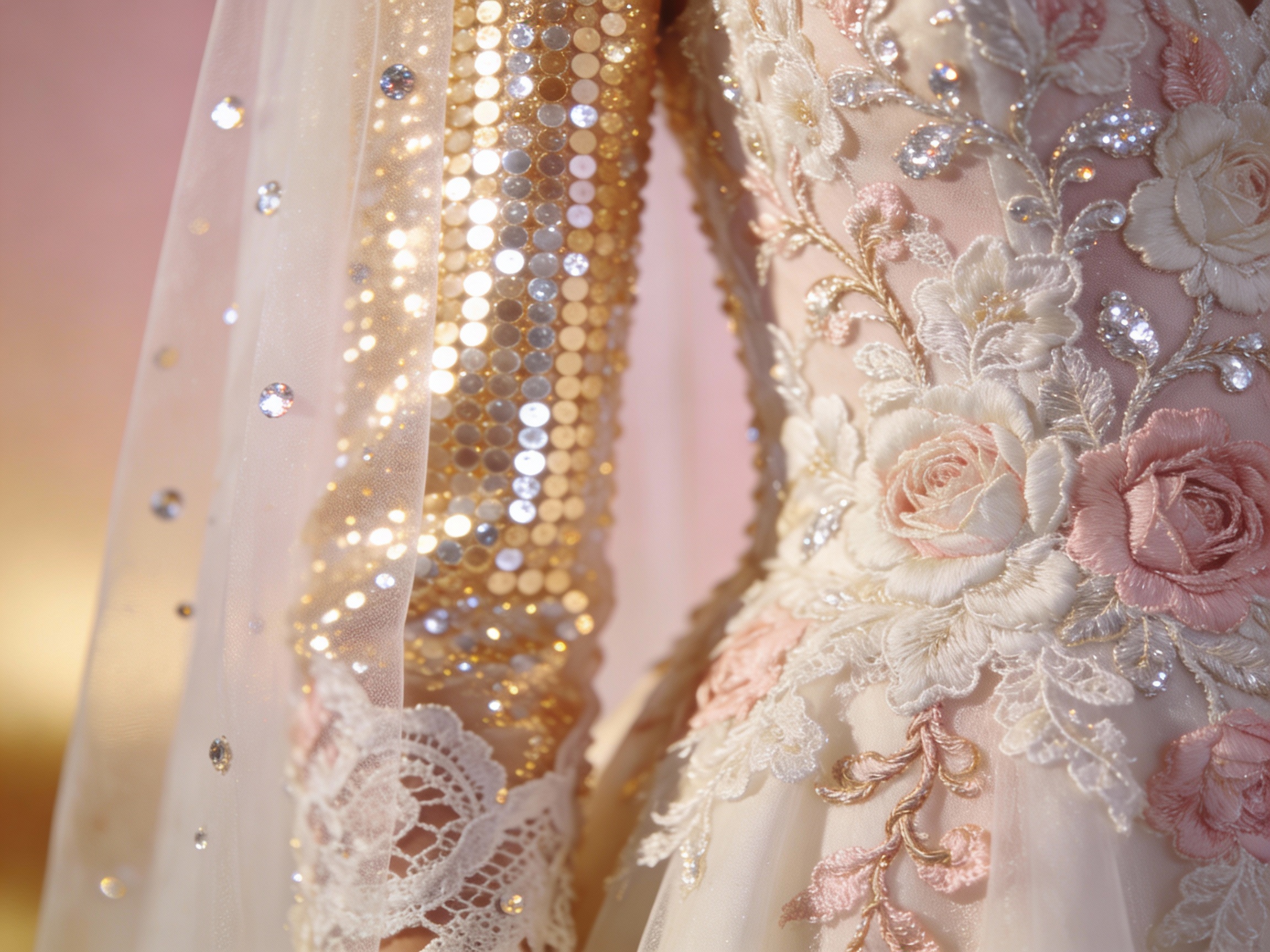 Sequin Appliques and Embroidered Lace for Bridal and Eveningwear